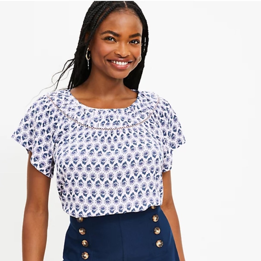 Loft floral flutter sleeve top